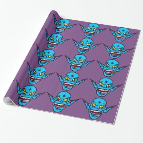 blue zombie troll demon wrapping paper