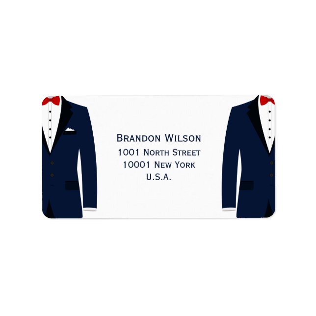 BlueAnd White Gay Wedding Address Labels (Front)