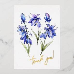 Bluebell Flower "Thank you!" Editable Foil Holiday Card