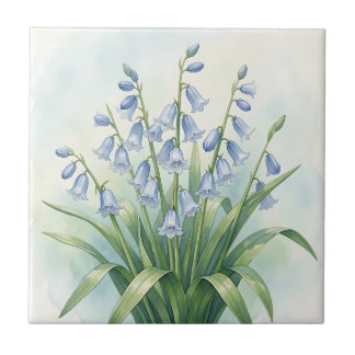 Bluebell Flowers Botanical Watercolor Ceramic Tile