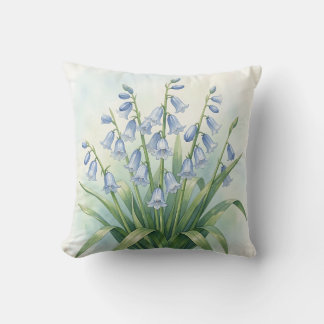 Bluebell Flowers Botanical Watercolor Throw Pillow