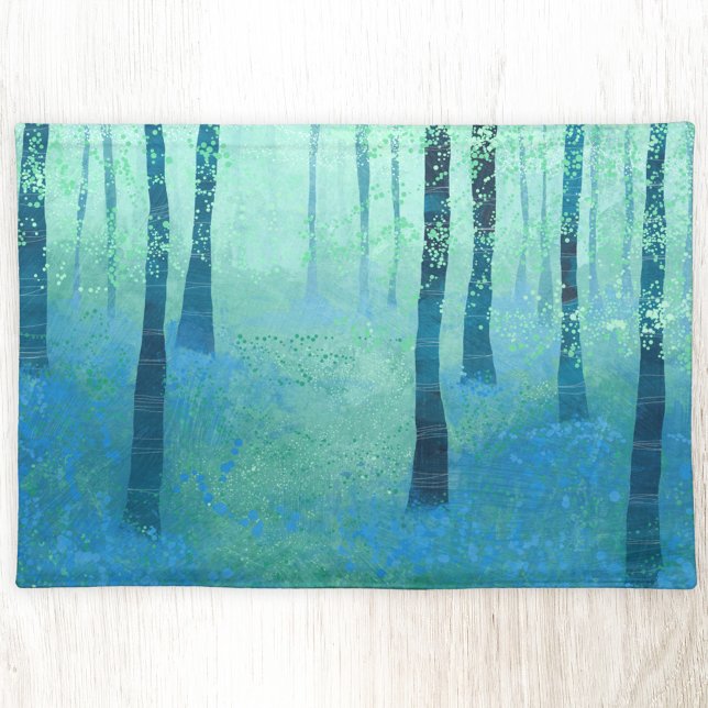 Bluebell Forest Art Cloth Placemat (Bluebell woodland forest painting art place mat)