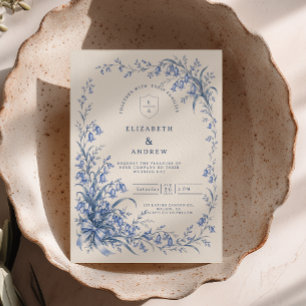Bluebell Wedding Blue Watercolor Bow Invitation