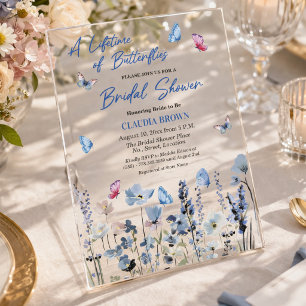 Bluebell Wildflowers Butterflies Bridal Shower Acrylic Invitations
