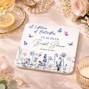 Bluebell Wildflowers Butterflies Bridal Shower Square Paper Coaster