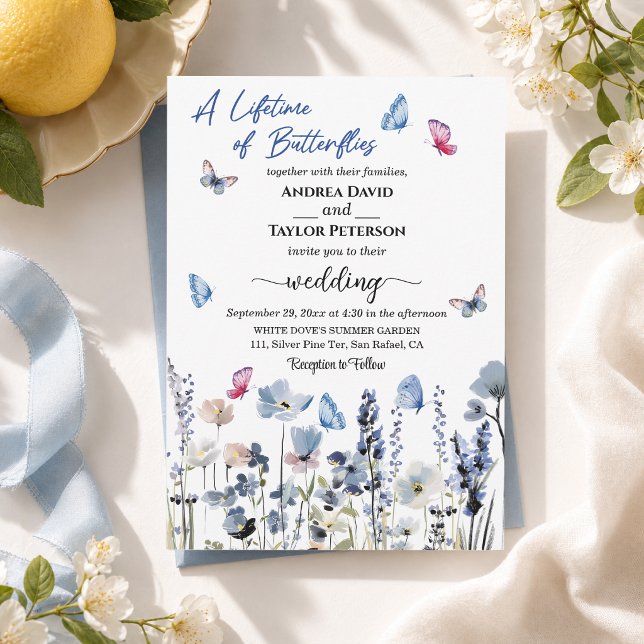 Bluebell Wildflowers Butterflies Wedding Invitation (Creator Uploaded)