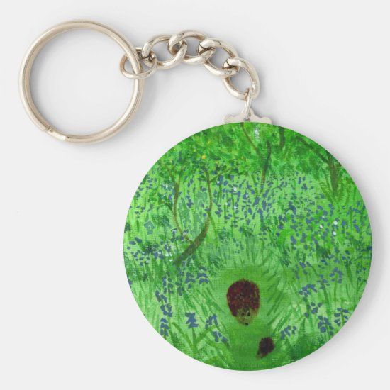 Bluebell Wood Painting with Hedgehogs Keychain