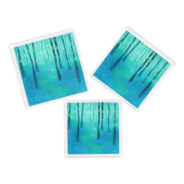 Bluebell Woodland Abstract Landscape Acrylic Tray (Set)