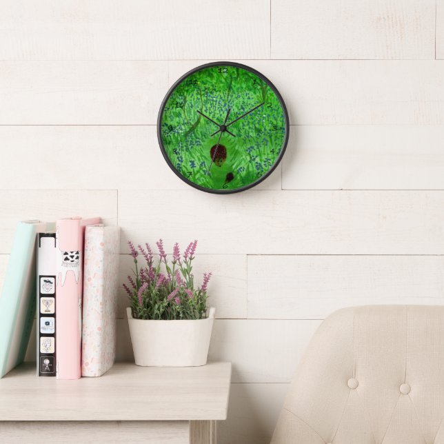 Bluebell Woodland Cute Hedgehogs Spring Green Wall Clock (Reading Room)