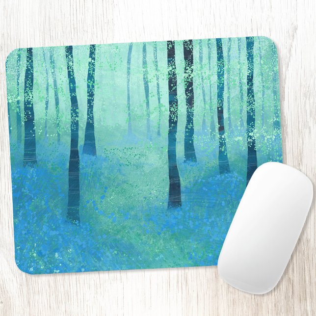 Bluebell Woodland Mouse Pad (Bluebell woodland forest landscape art mousemat)