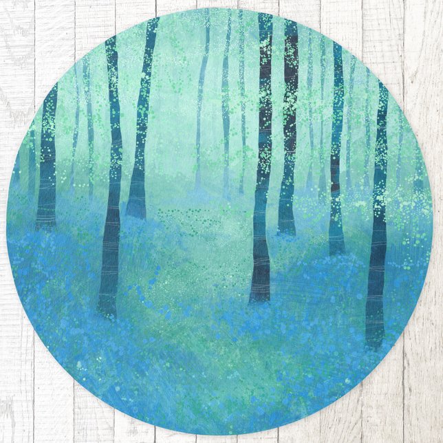 Bluebell Woodland Rug (Bluebell woodland forest blue and green abstract art indoor or outdoor rug)