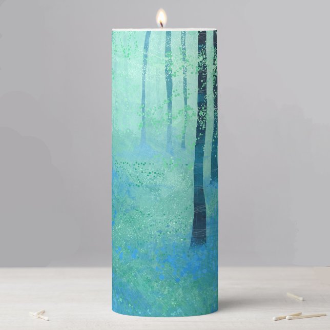 Bluebell Woods in Spring Landscape Pillar Candle (Bluebell forest woodland abstract art pillar candle)