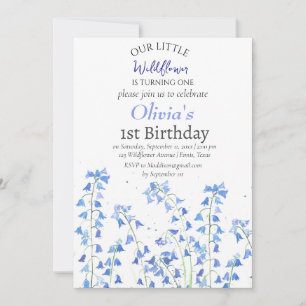 Bluebells 1st First Birthday Blue Floral Invitation