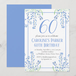Bluebells 60th Birthday Blue Floral Botanical Invitation