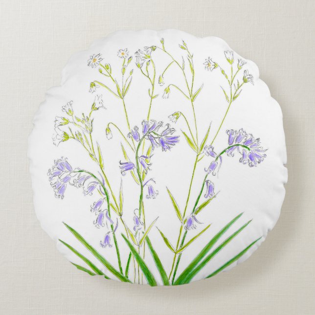 Bluebells and stitchwort cotton cushion throw (Front)