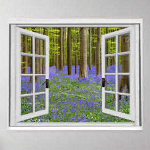 Bluebells and Trees Woodland Scene Poster