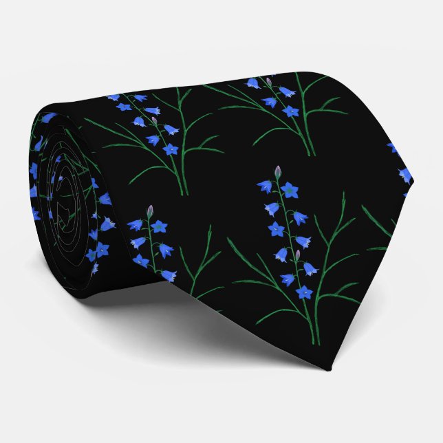 Bluebells Black Neck Tie (Rolled)