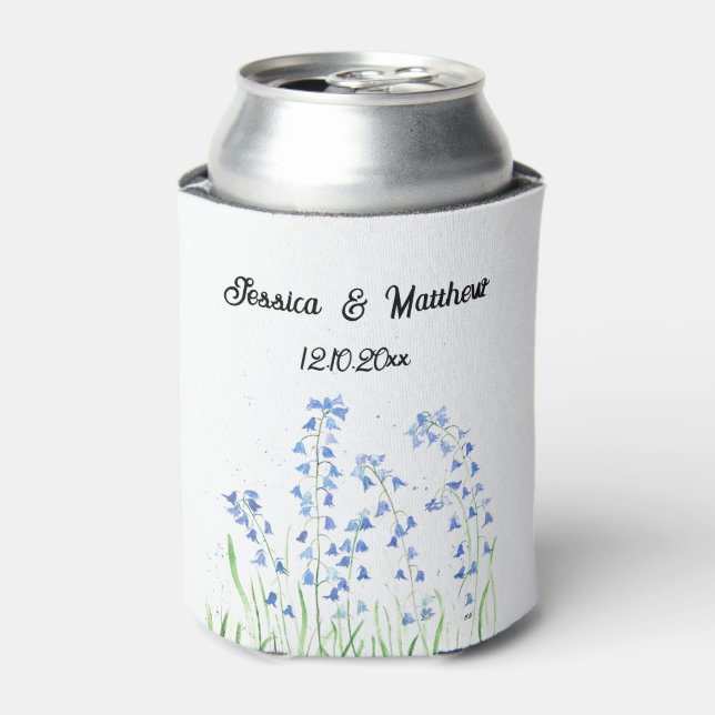 Bluebells Blue floral Watercolor nature Weddings Can Cooler (Can Front)
