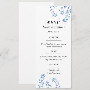 Bluebells Blue Floral Watercolor Wedding Food  Menu
