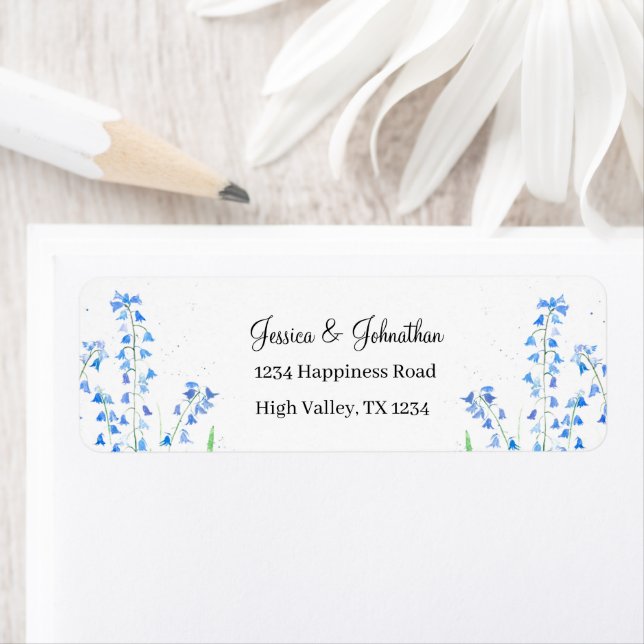Bluebells Blue Floral Watercolor Wedding Label (Insitu)