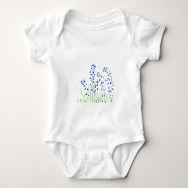 Bluebells blue flowers spring baby bodysuit (Front)