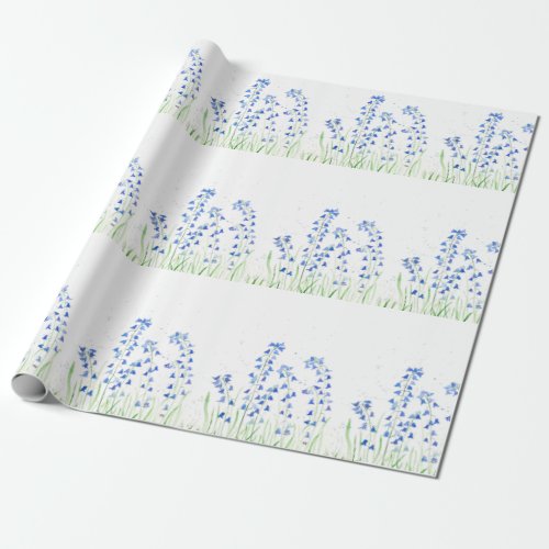 Bluebells blue flowers Watercolor Floral Rustic Wrapping Paper