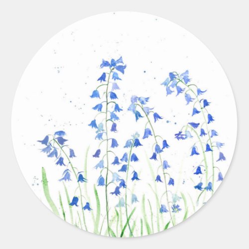 Bluebells blue flowers watercolor Nature girly  Classic Round Sticker