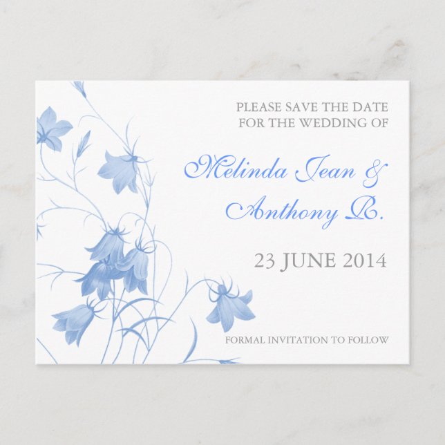 Bluebells - Blue Save the Date Postcard (Front)