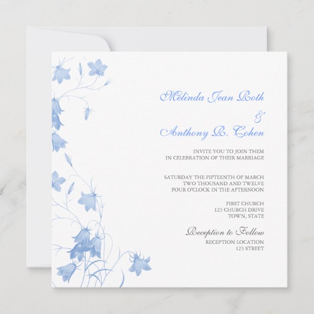 Bluebells - Blue Square Wedding Invitation (Front)