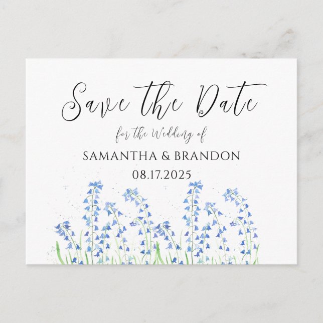 Bluebells flowers Blue Floral Spring Wedding Postcard (Front)