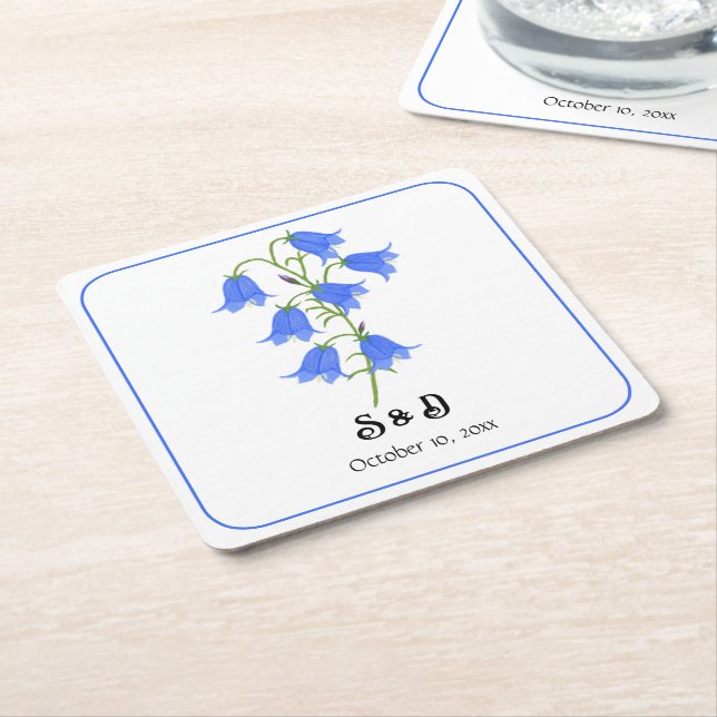Bluebells Flowers Wedding Square Paper Coaster (Angled)