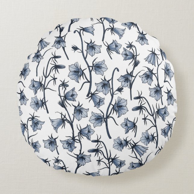 Bluebells, Harebells, Bellflowers Round Pillow (Front)