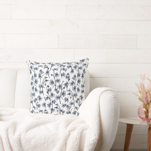 Bluebells, Harebells, Bellflowers Throw Pillow (Couch)
