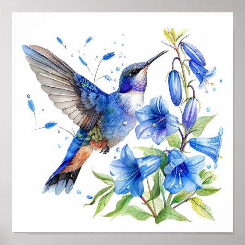 Bluebells Hummingbird Watercolor Print 