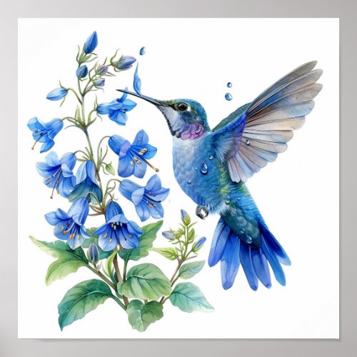 Bluebells Hummingbird Watercolor Print 