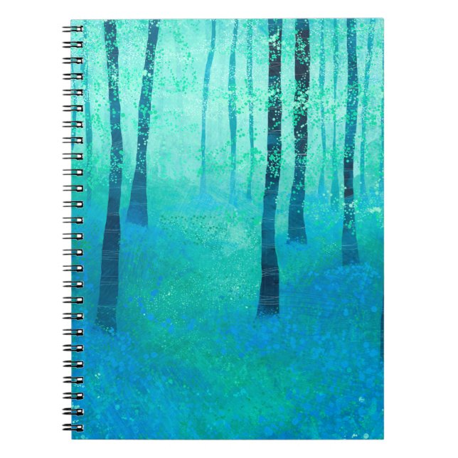 Bluebells in a Woodland Forest Landscape Painting Notebook (Front)