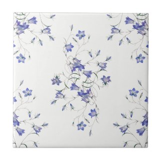 Bluebells on White Ceramic Floral Print Tile