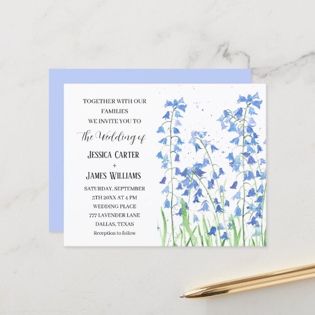 Bluebells Watercolor Blue Floral Elegant Wedding (Front/Back In Situ)