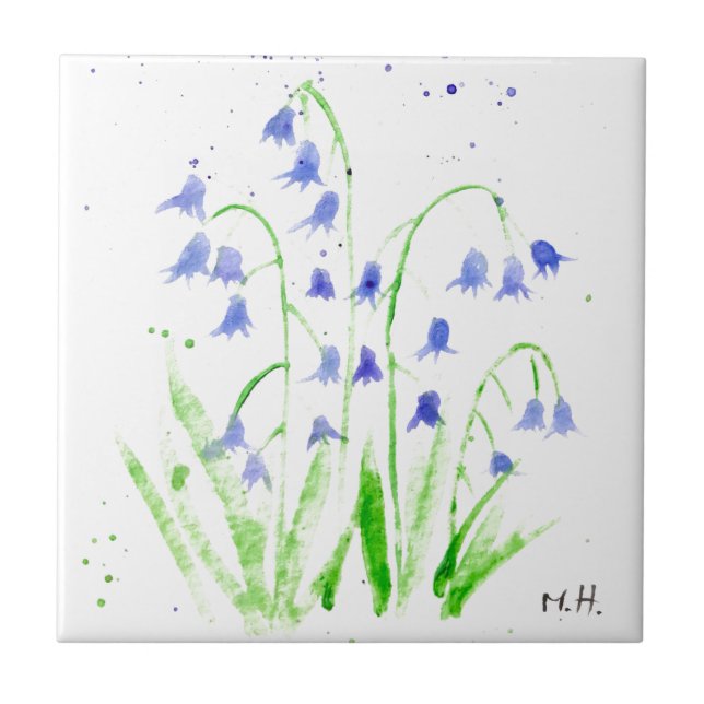 Bluebells watercolour floral blue pretty elegant c ceramic tile (Front)
