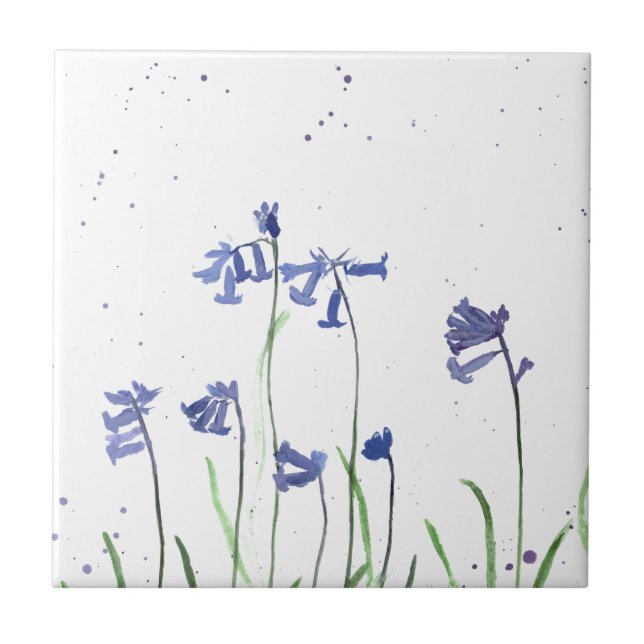 Bluebells watercolour floral blue pretty elegant ceramic tile (Front)