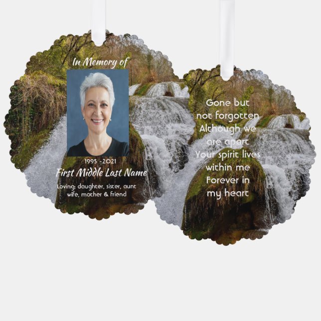 Bluebells Waterfall Landscape  Memorial Keepsake  Ornament Card (Front/Back)