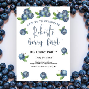 Blueberries 1st Birthday Party   Berry First Invitation
