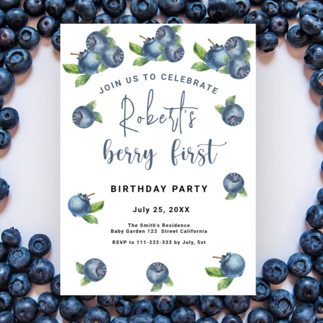 Blueberries 1st Birthday Party | Berry First Invitation (Creator Uploaded)