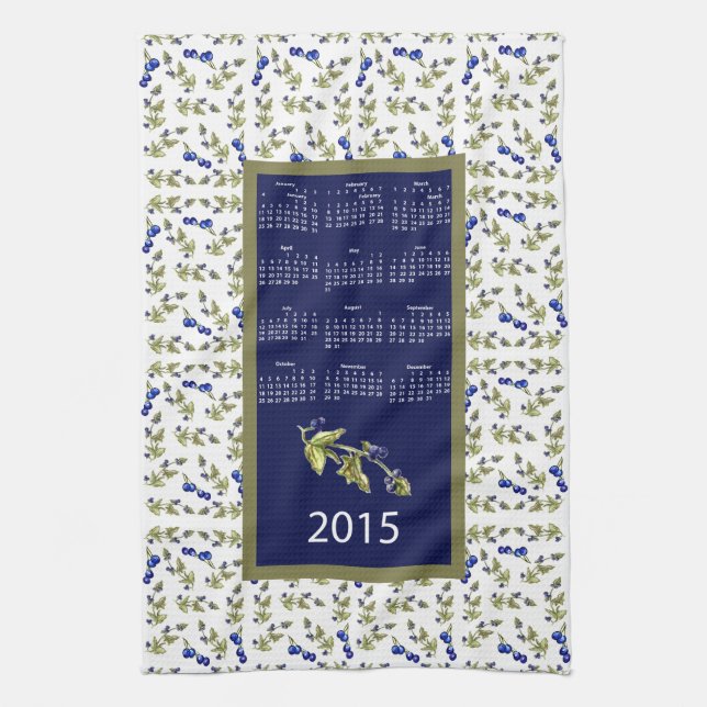 blueberries 2015 calendar kitchen tea towel (Vertical)