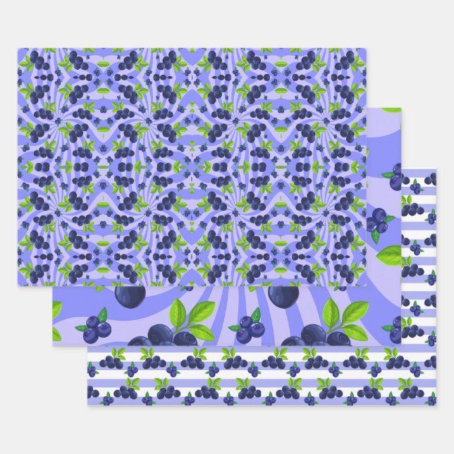 Blueberries All Occasion Wrapping Paper Sheets (Set)