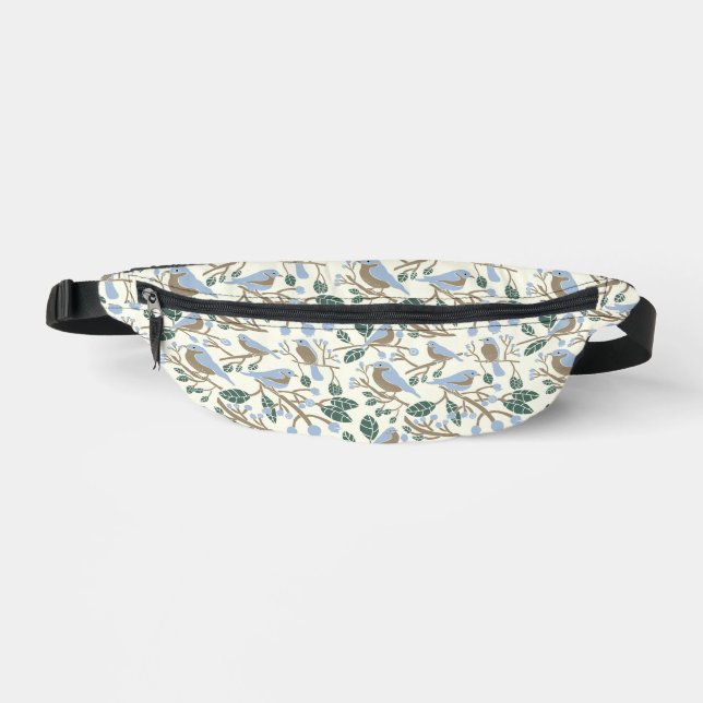 Blueberries and Bluebirds Light Blue, Brown, Cream Fanny Pack (Front)