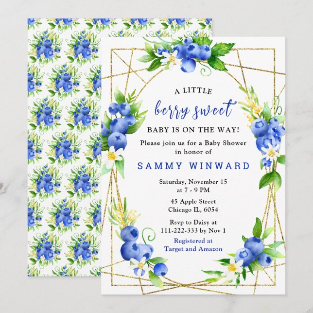 Blueberries and Foliage Baby Shower Invitation (Front/Back)