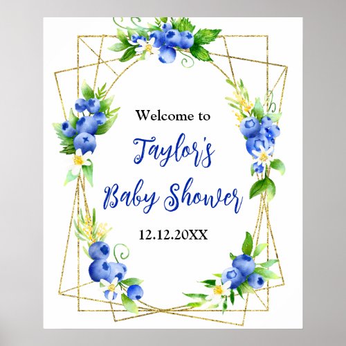 Blueberries and Foliage Baby Shower Welcome Sign