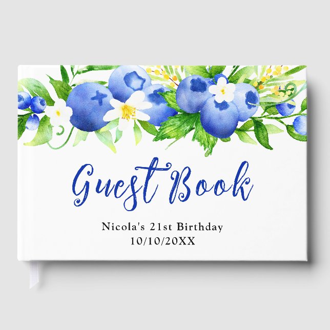 Blueberries and Foliage Birthday Guest Book (Front)