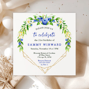 Blueberries and Foliage Birthday Party Invitation